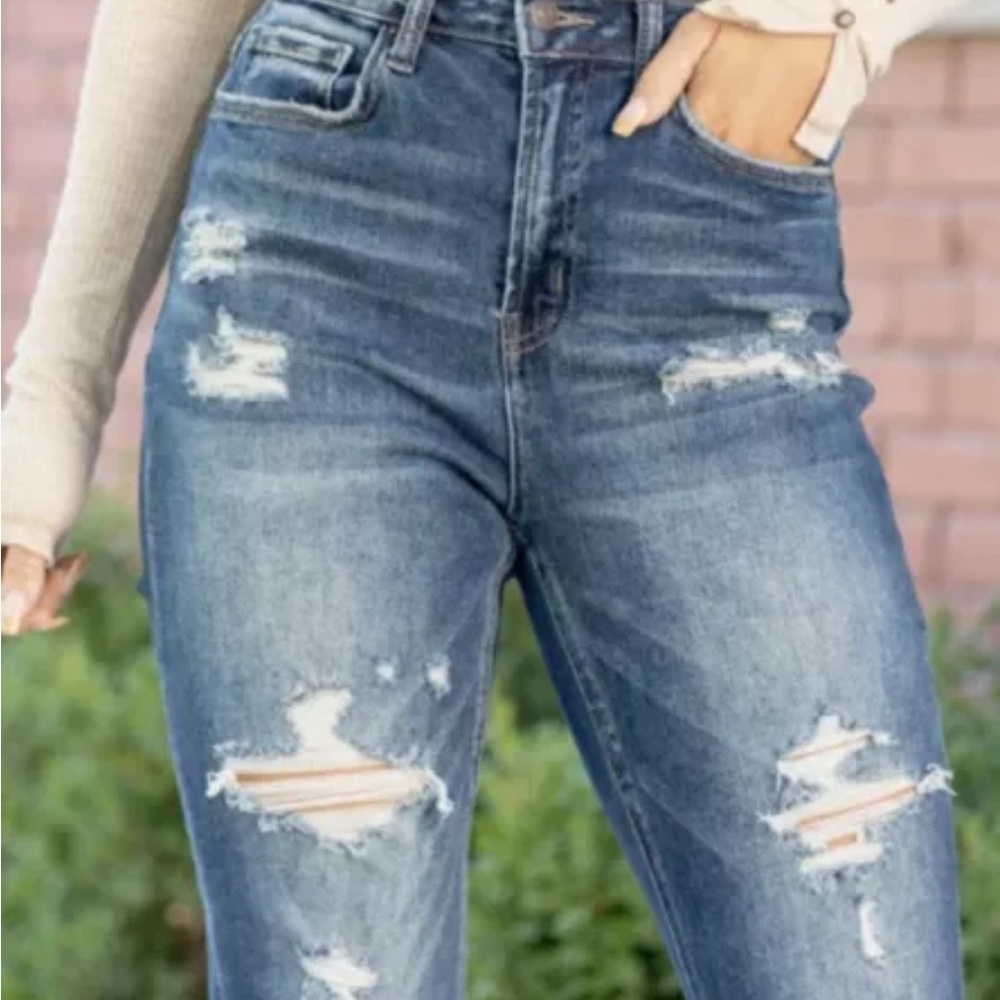 Mia‎ High Rise Mom Cuffed Dark Blue Wash Jeans - 27 - Picture 8 of 10